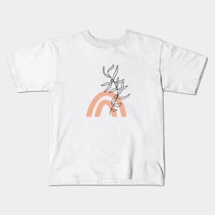 Trendy abstract linear branch with boho shapes. Continuous line print. Minimalist concept. Kids T-Shirt